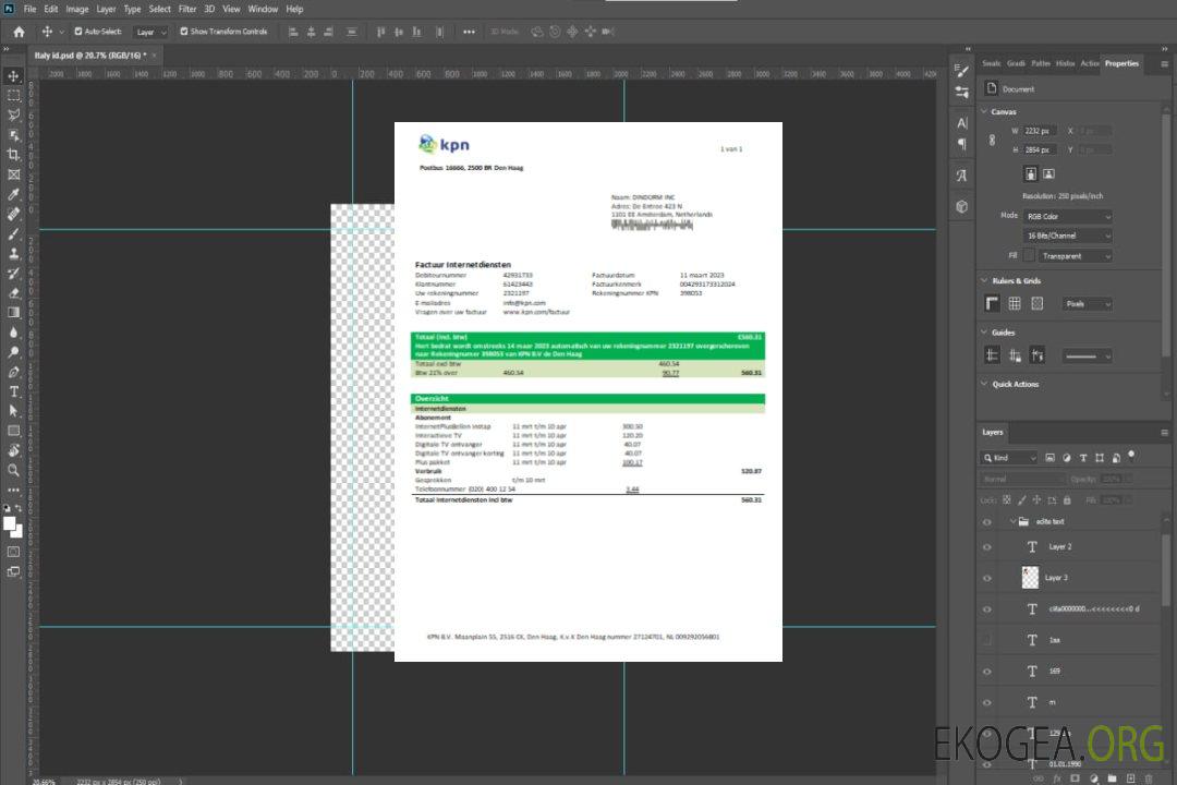 Facture commerciale de service public KPN, SCR template Facture commerciale de service public KPN, SCR template